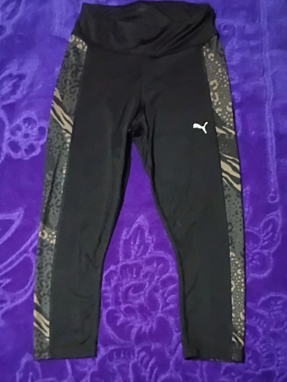 Puma Black Leggings with Animal-Print Side Panels